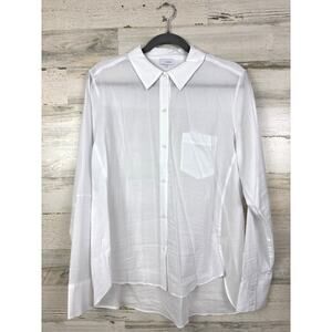 ECRU Womens L White Lightweight Sheer Long Sleeve Casual Button Up Blouse NEW